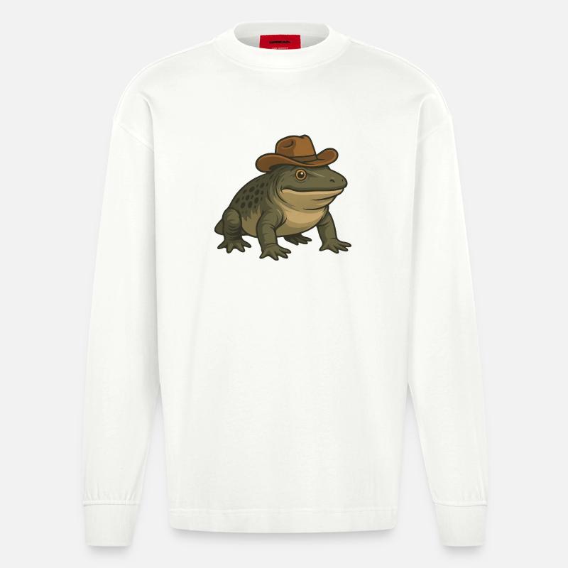 Urzeitliches Amphibium Cartoon Texas Evolution - Heavyweight Oversized Organic Langarmshirt Made in EU - OFF WHITE
