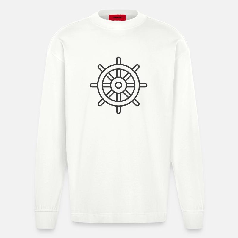 Schiffsrad-Symbol – Nautische Strichzeichnung Stil - Heavyweight Oversized Organic Langarmshirt Made in EU - OFF WHITE