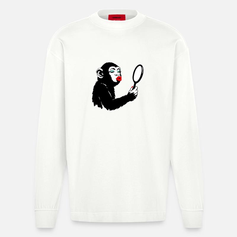 Eitle Affendame mit Spiegel - Heavyweight Oversized Organic Langarmshirt Made in EU - OFF WHITE