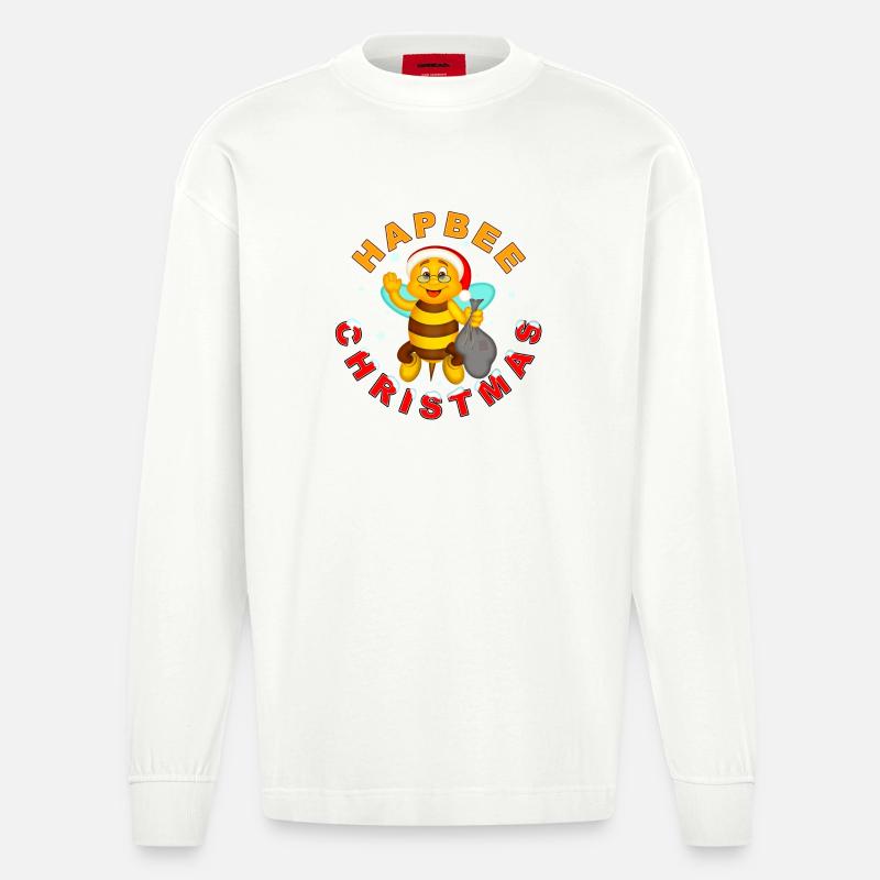 HAPBEE Weihnachten mit Text 2 - Heavyweight Oversized Organic Langarmshirt Made in EU - OFF WHITE