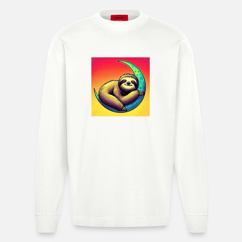 Faultier schläft auf dem Mond - Heavyweight Oversized Organic Langarmshirt Made in EU - OFF WHITE