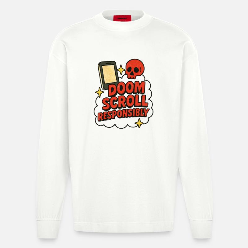 Doomscroll Conception anti-addiction responsable - Manches longues bio épais oversize fabriqué en UE - OFF WHITE
