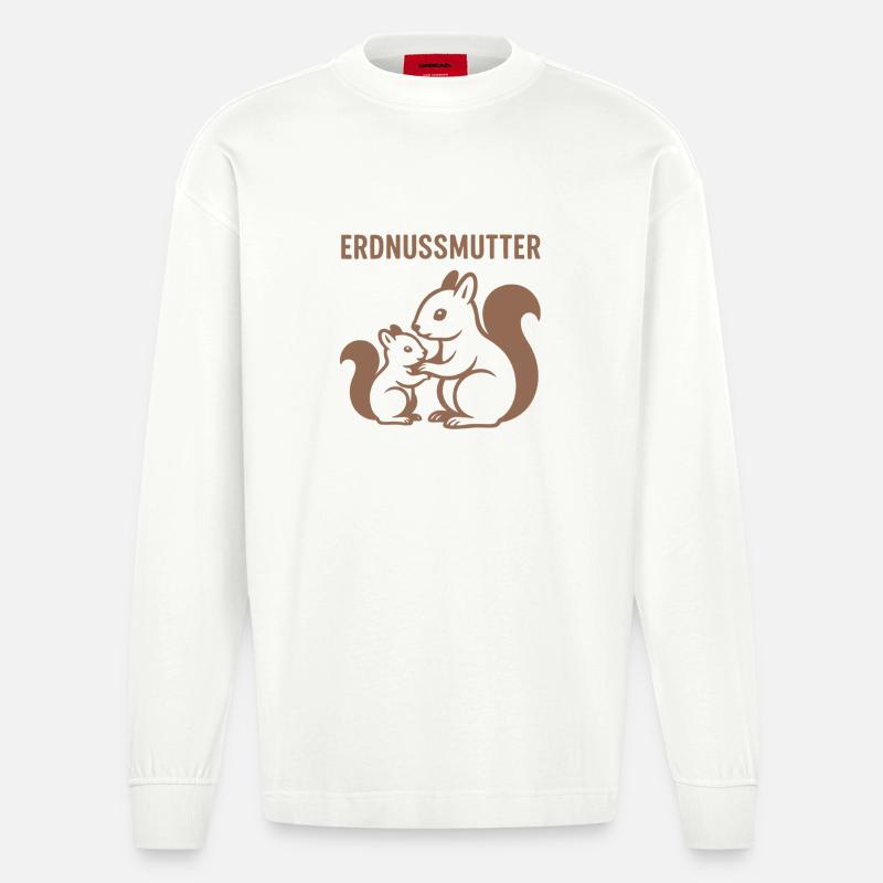 Erdnussmutter mit Eichhörnchenmotiv - Heavyweight Oversized Organic Langarmshirt Made in EU - OFF WHITE