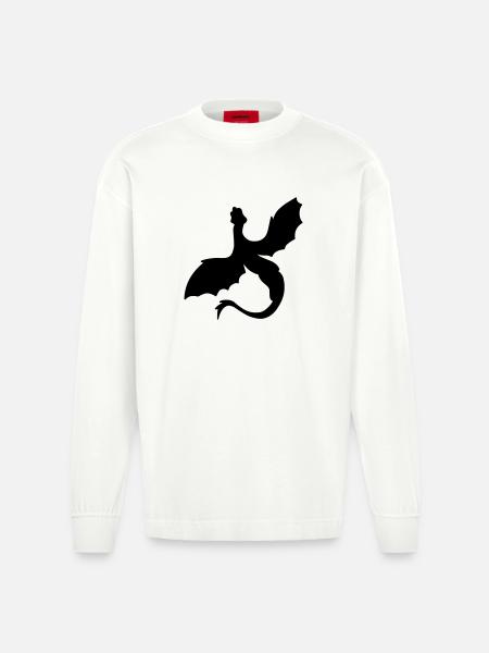 Fabled Winged Serpent Silhouette - Heavyweight Oversized Organic Longsleeve Shirt Made in EU - OFF WHITE