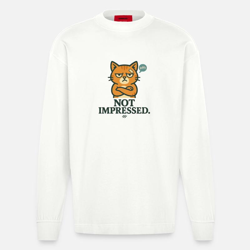 Not Impressed – Grumpy-Katze - Heavyweight Oversized Organic Langarmshirt Made in EU - OFF WHITE