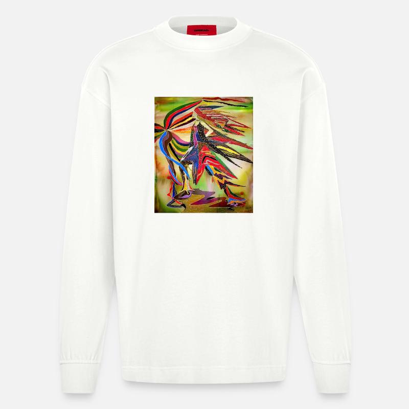 Bunter Adler in lebendiger Abstraktion - Heavyweight Oversized Organic Langarmshirt Made in EU - OFF WHITE
