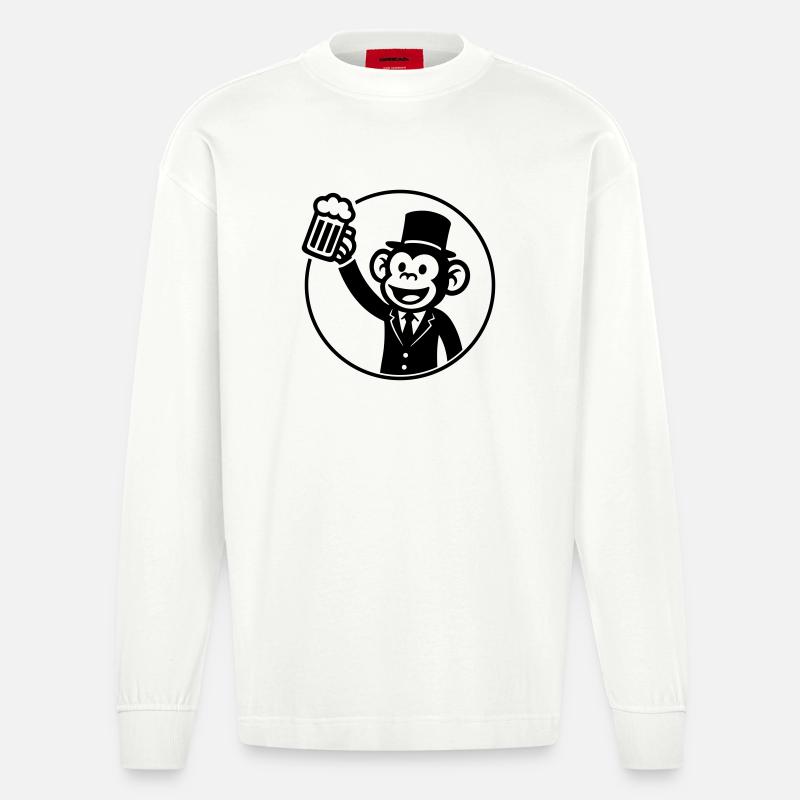 Affe Bräutigam Junggeselle Bier - Heavyweight Oversized Organic Langarmshirt Made in EU - OFF WHITE