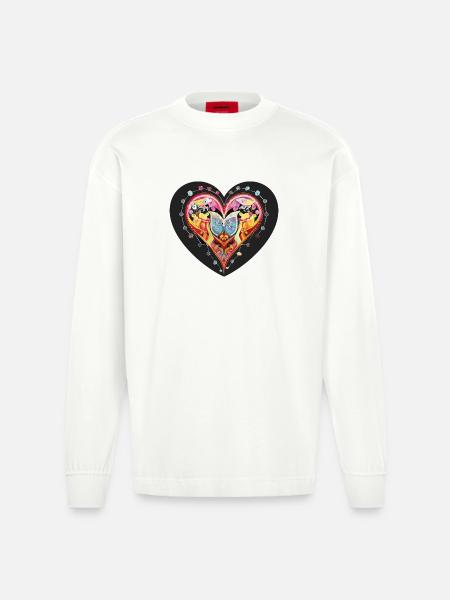 Herz_2 - Heavyweight Oversized Organic Longsleeve Shirt Made in EU - OFF WHITE