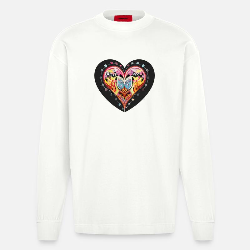 Herz_2 - Heavyweight Oversized Organic Langarmshirt Made in EU - OFF WHITE
