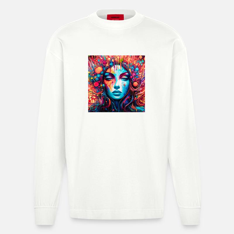 Psychedelisches Märchen-Porträt - Heavyweight Oversized Organic Langarmshirt Made in EU - OFF WHITE