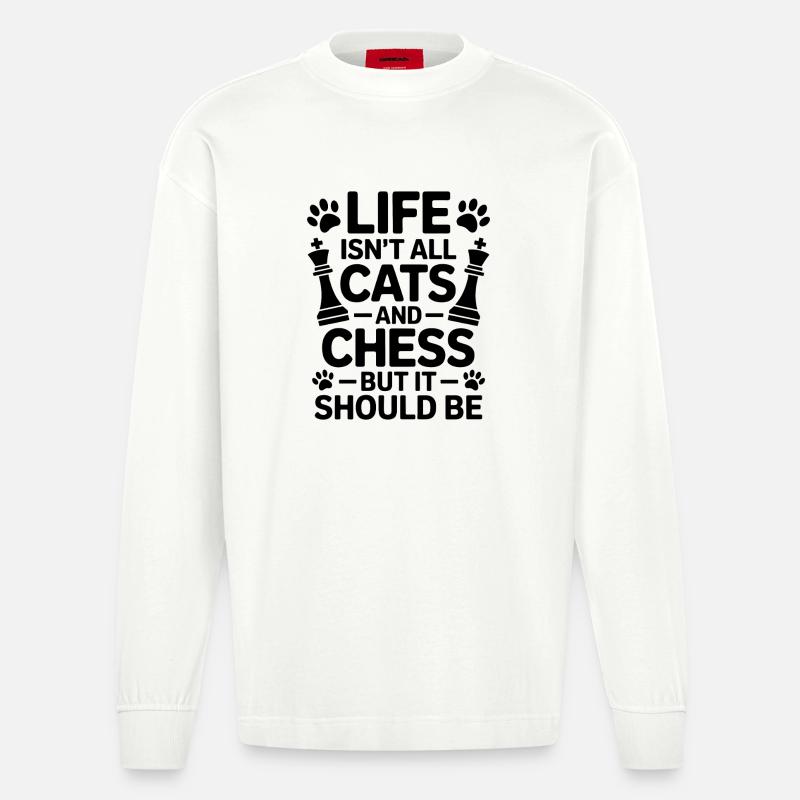 Schach Spruch Katze Schach Geschenk - Heavyweight Oversized Organic Langarmshirt Made in EU - OFF WHITE