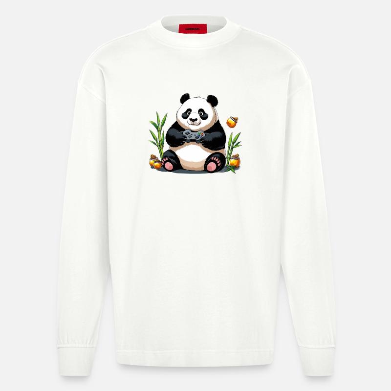 Chill Panda mit Gaming Controller - Heavyweight Oversized Organic Langarmshirt Made in EU - OFF WHITE