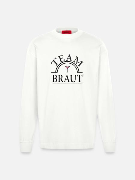 Team Bride - Coctail Glass - Heavyweight Oversized Organic Longsleeve Shirt Made in EU - OFF WHITE