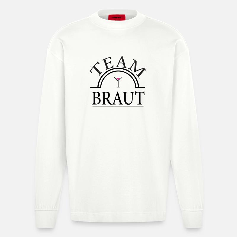 Team Braut - Coctail Glas - Heavyweight Oversized Organic Langarmshirt Made in EU - OFF WHITE