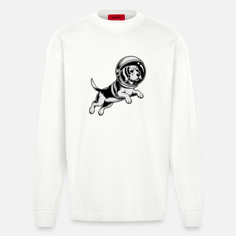 Beagle dans l'espace - Logo d'Astonomy - Manches longues bio épais oversize fabriqué en UE - OFF WHITE