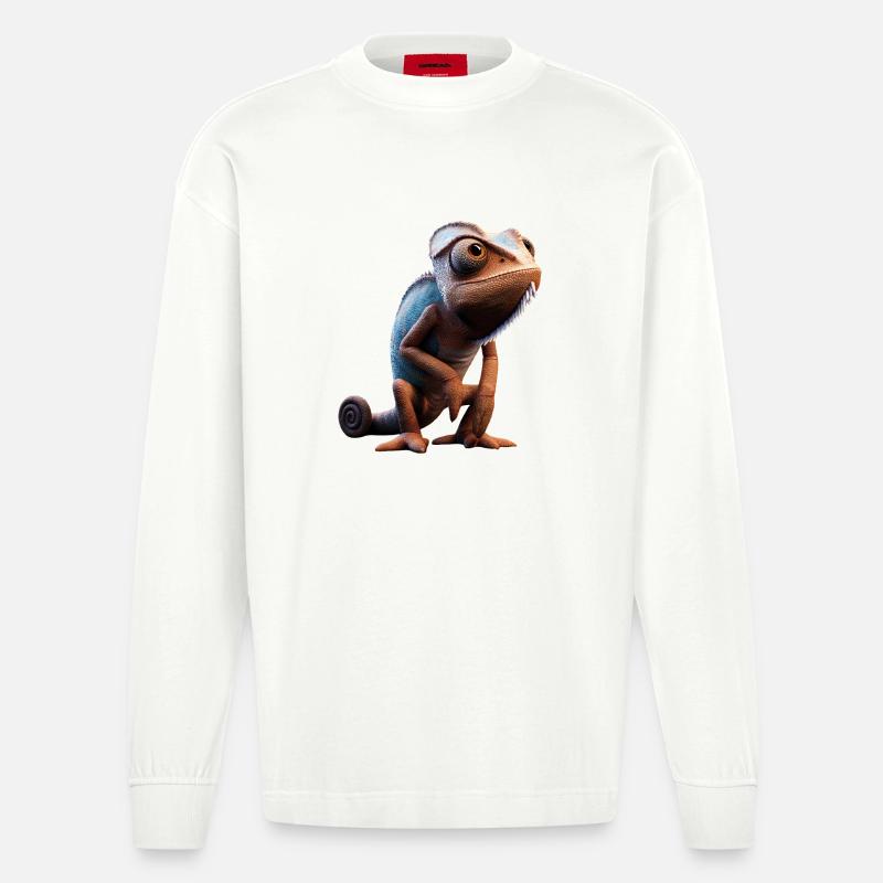 Chamäleon Echse Reptil Chameleon Leguan Eidechse - Heavyweight Oversized Organic Langarmshirt Made in EU - OFF WHITE