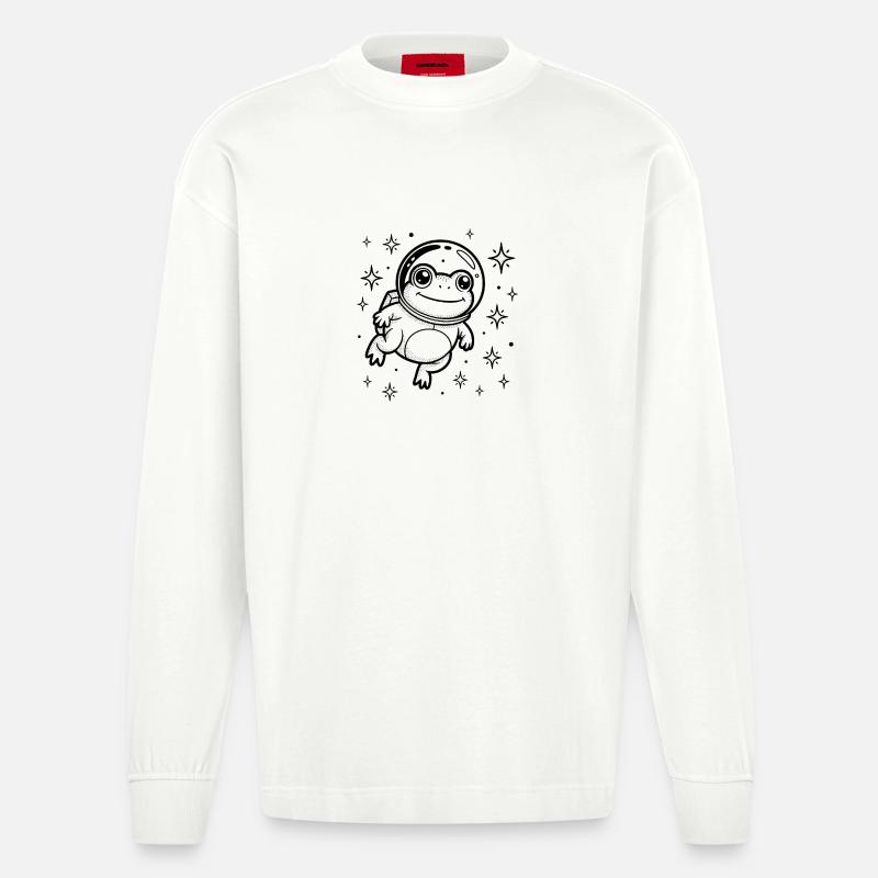 Frog in Space - Cool Astonomy Logo - Heavyweight Oversized Organic Langarmshirt Made in EU - OFF WHITE