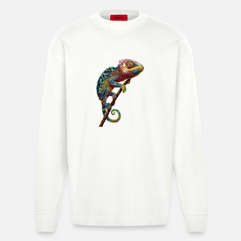 Chamäleon Echse Reptil Chameleon Leguan Eidechse - Heavyweight Oversized Organic Langarmshirt Made in EU - OFF WHITE