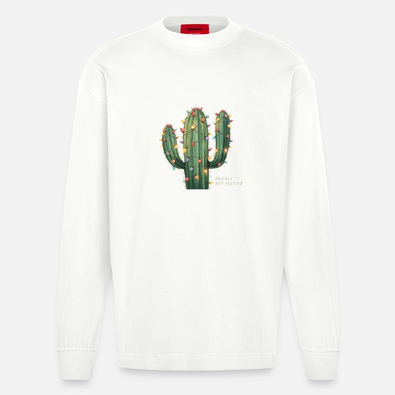Weihnachtskaktus – Prickly but Festive - Heavyweight Oversized Organic Langarmshirt Made in EU - OFF WHITE