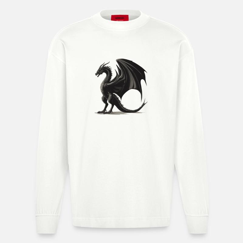 Drachen Drache - Heavyweight Oversized Organic Langarmshirt Made in EU - OFF WHITE