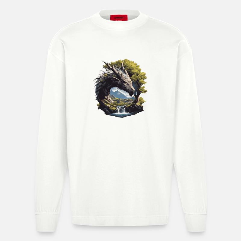 Drachen Drache - Heavyweight Oversized Organic Langarmshirt Made in EU - OFF WHITE