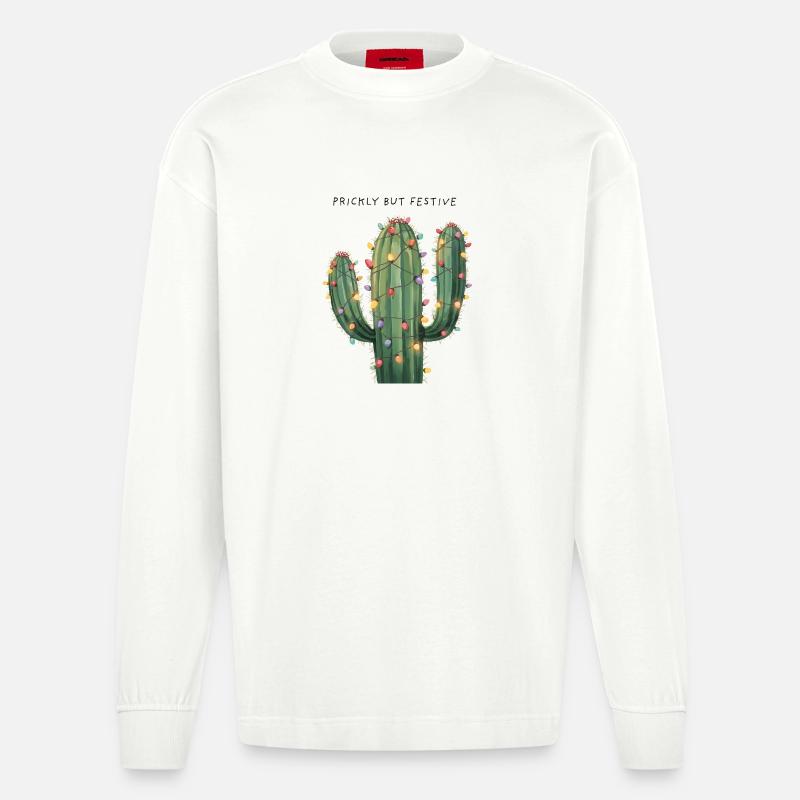 Großer Weihnachtskaktus – Prickly but Festive - Heavyweight Oversized Organic Langarmshirt Made in EU - OFF WHITE