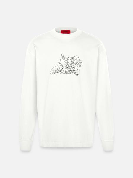 biker - Heavyweight Oversized Organic Longsleeve Shirt Made in EU - OFF WHITE