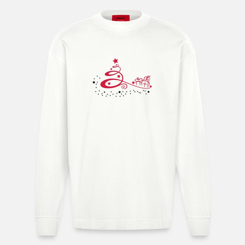 Weihnachtsbaum mit Sternen und Geschenken - Heavyweight Oversized Organic Langarmshirt Made in EU - OFF WHITE