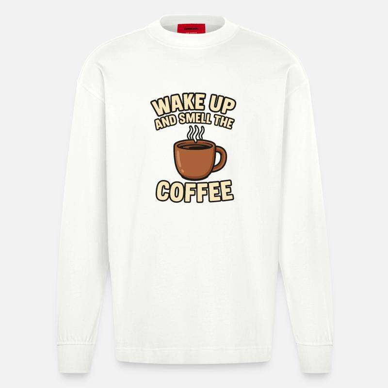 Rituel du matin Conception du café - Manches longues bio épais oversize fabriqué en UE - OFF WHITE