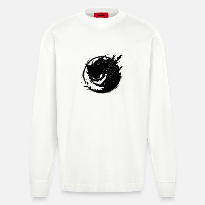Dunkler Shadings-Vektor mit Dämonengesicht - Heavyweight Oversized Organic Langarmshirt Made in EU - OFF WHITE