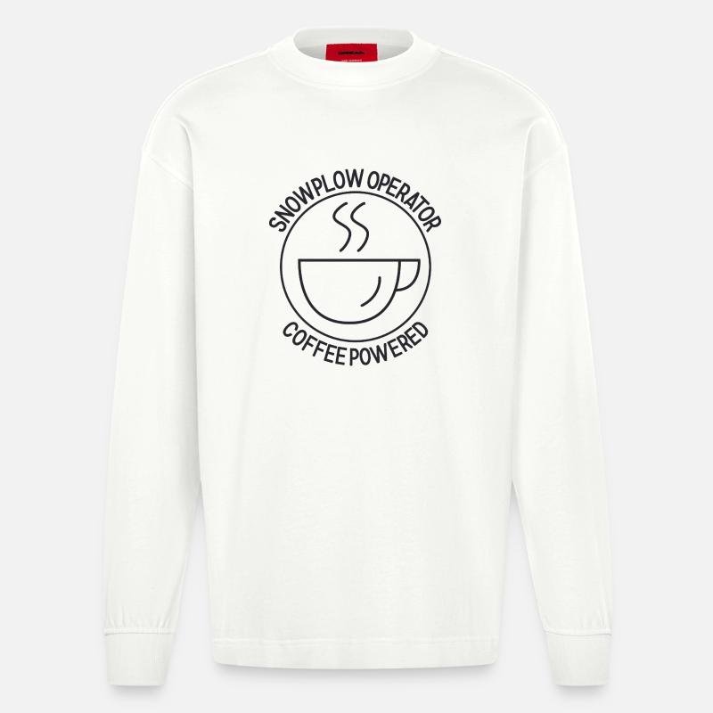 Snowplow Operator Coffee Powered Schneepflugfahrer - Heavyweight Oversized Organic Langarmshirt Made in EU - OFF WHITE