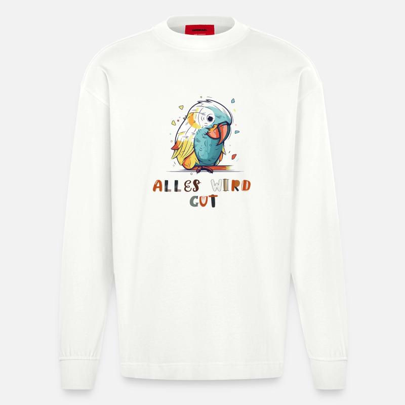 Bunter Papagei, alles wird gut - Heavyweight Oversized Organic Langarmshirt Made in EU - OFF WHITE
