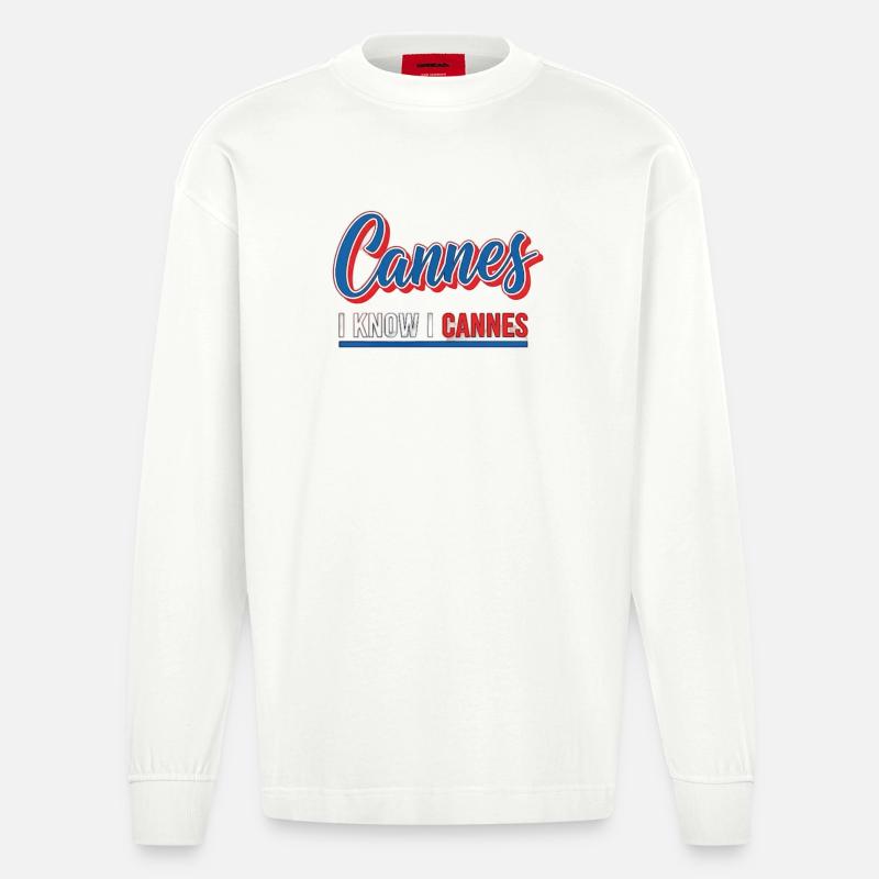 I know I Cannes Retro Design - Heavyweight Oversized Organic Langarmshirt Made in EU - OFF WHITE