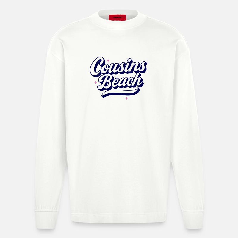 Cousins Beach – Retro Script Design - Heavyweight Oversized Organic Langarmshirt Made in EU - OFF WHITE