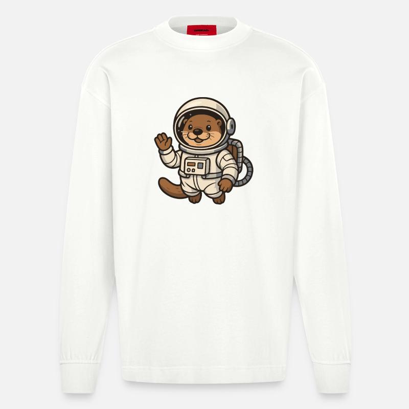 Loutre de l'espace avec combinaison spatiale - Manches longues bio épais oversize fabriqué en UE - OFF WHITE