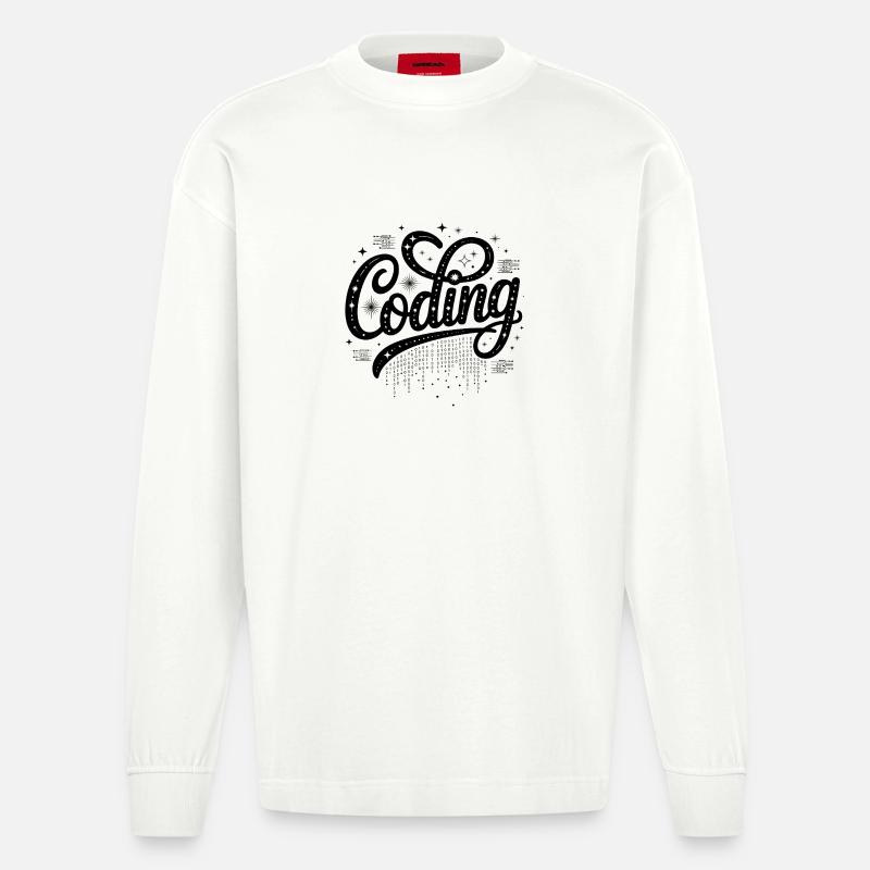 Coding - Cool Technology Design - Heavyweight Oversized Organic Longsleeve Shirt Made in EU - OFF WHITE