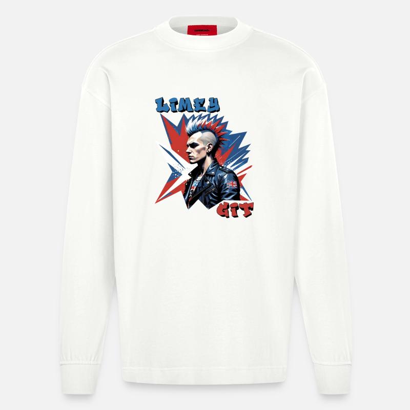 Limey Git Grafik im britischen Punk-Stil - Heavyweight Oversized Organic Langarmshirt Made in EU - OFF WHITE