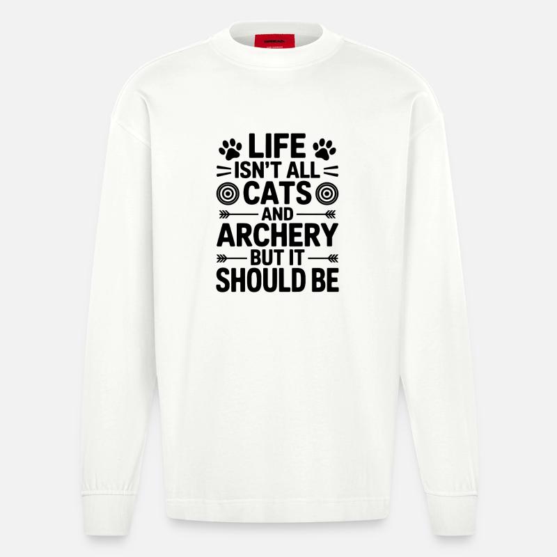 Bogenschießen Spruch Katzen Bogenschießen Geschenk - Heavyweight Oversized Organic Langarmshirt Made in EU - OFF WHITE