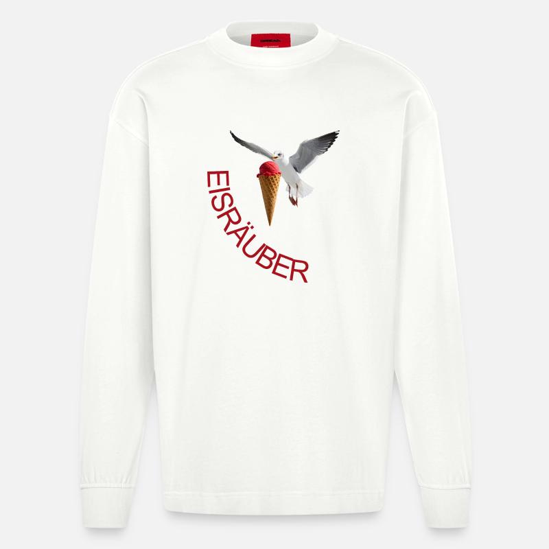 Möwe mit Eiscreme Eisräuber - Heavyweight Oversized Organic Langarmshirt Made in EU - OFF WHITE