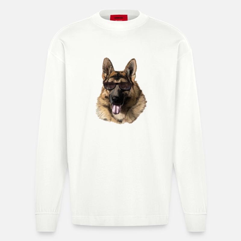 Cool Deutscher Schäferhund mit Sonnenbrille - Heavyweight Oversized Organic Langarmshirt Made in EU - OFF WHITE