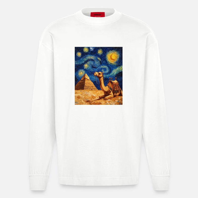 Kamel Van Gogh Style Starry  - Heavyweight Oversized Organic Langarmshirt Made in EU - OFF WHITE