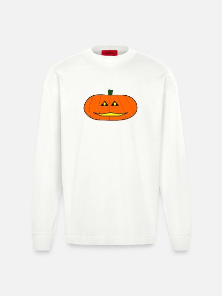 HALLOWEEN. PUMPKIN. HALLOWEEN PUMPKIN - Heavyweight Oversized Organic Longsleeve Shirt Made in EU - OFF WHITE