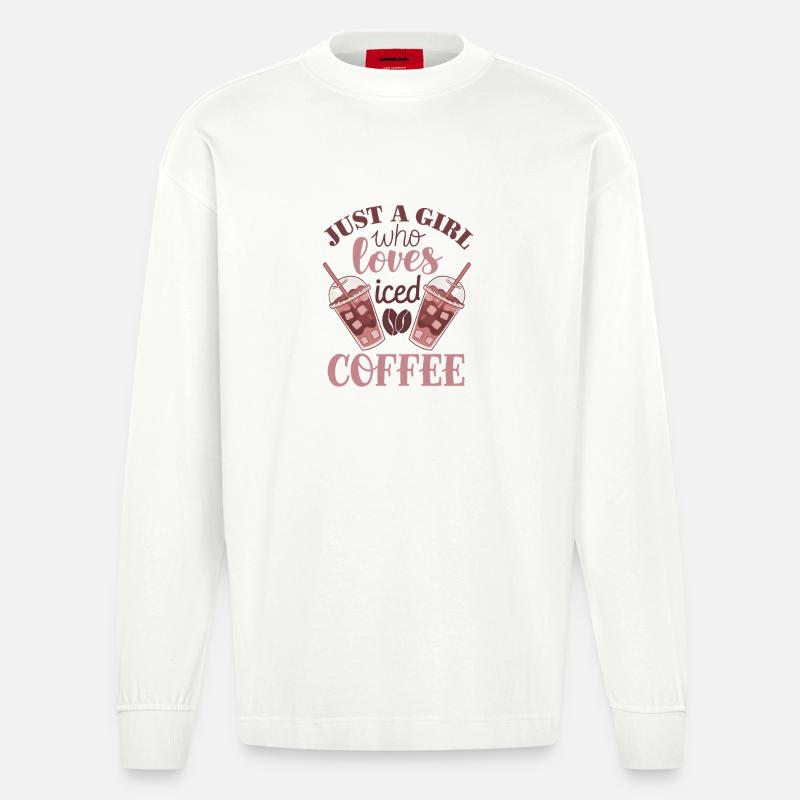 Mädchen, das Eiskaffee liebt - Heavyweight Oversized Organic Langarmshirt Made in EU - OFF WHITE