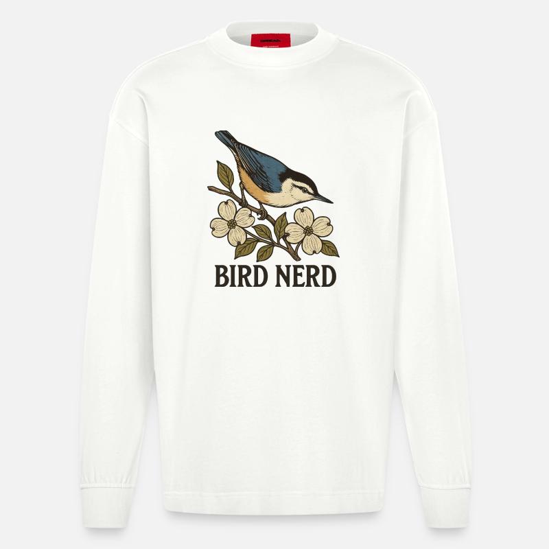 Eleganter blau-schwarzer Singvogel Vogel Nerd - Heavyweight Oversized Organic Langarmshirt Made in EU - OFF WHITE