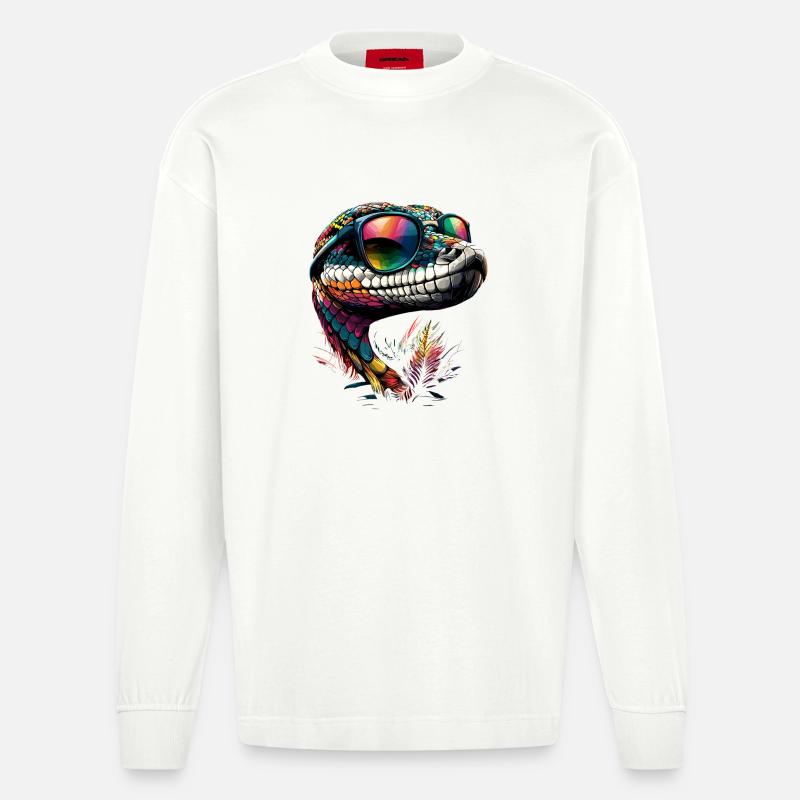 Schlange Python Kobra Klapperschlange Schlangen - Heavyweight Oversized Organic Langarmshirt Made in EU - OFF WHITE