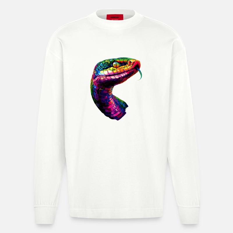 Schlange Python Kobra Klapperschlange Schlangen - Heavyweight Oversized Organic Langarmshirt Made in EU - OFF WHITE