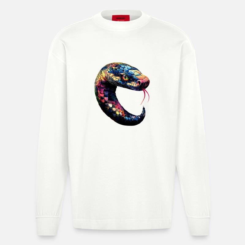 Schlange Python Kobra Klapperschlange Schlangen - Heavyweight Oversized Organic Langarmshirt Made in EU - OFF WHITE