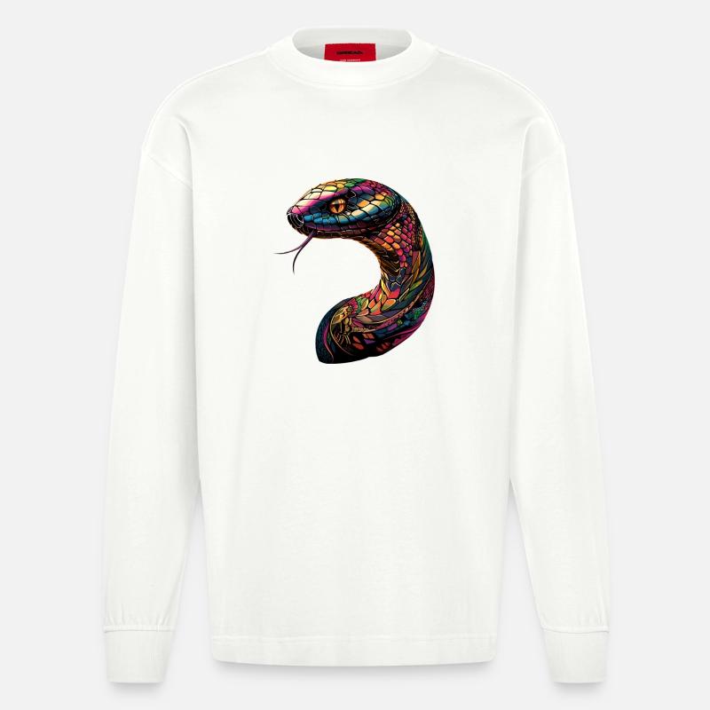 Schlange Python Kobra Klapperschlange Schlangen - Heavyweight Oversized Organic Langarmshirt Made in EU - OFF WHITE