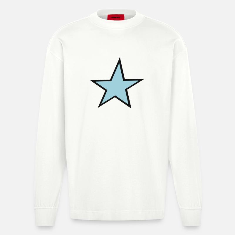 Heller blauer Stern mit schwarzem Rand - Heavyweight Oversized Organic Langarmshirt Made in EU - OFF WHITE