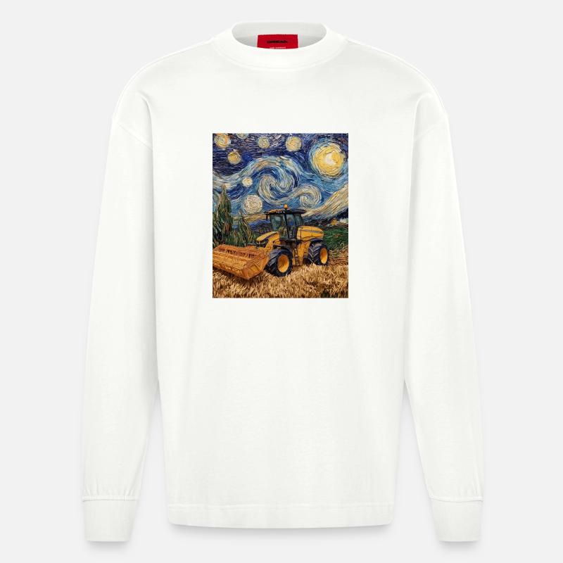 moissonneuse-batteuse fermier style van gogh étoilé - Manches longues bio épais oversize fabriqué en UE - OFF WHITE